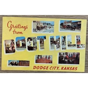 Greetings from Boot Hill, Kansas LARGE LETTER Vintage postcard Dodge City ￼